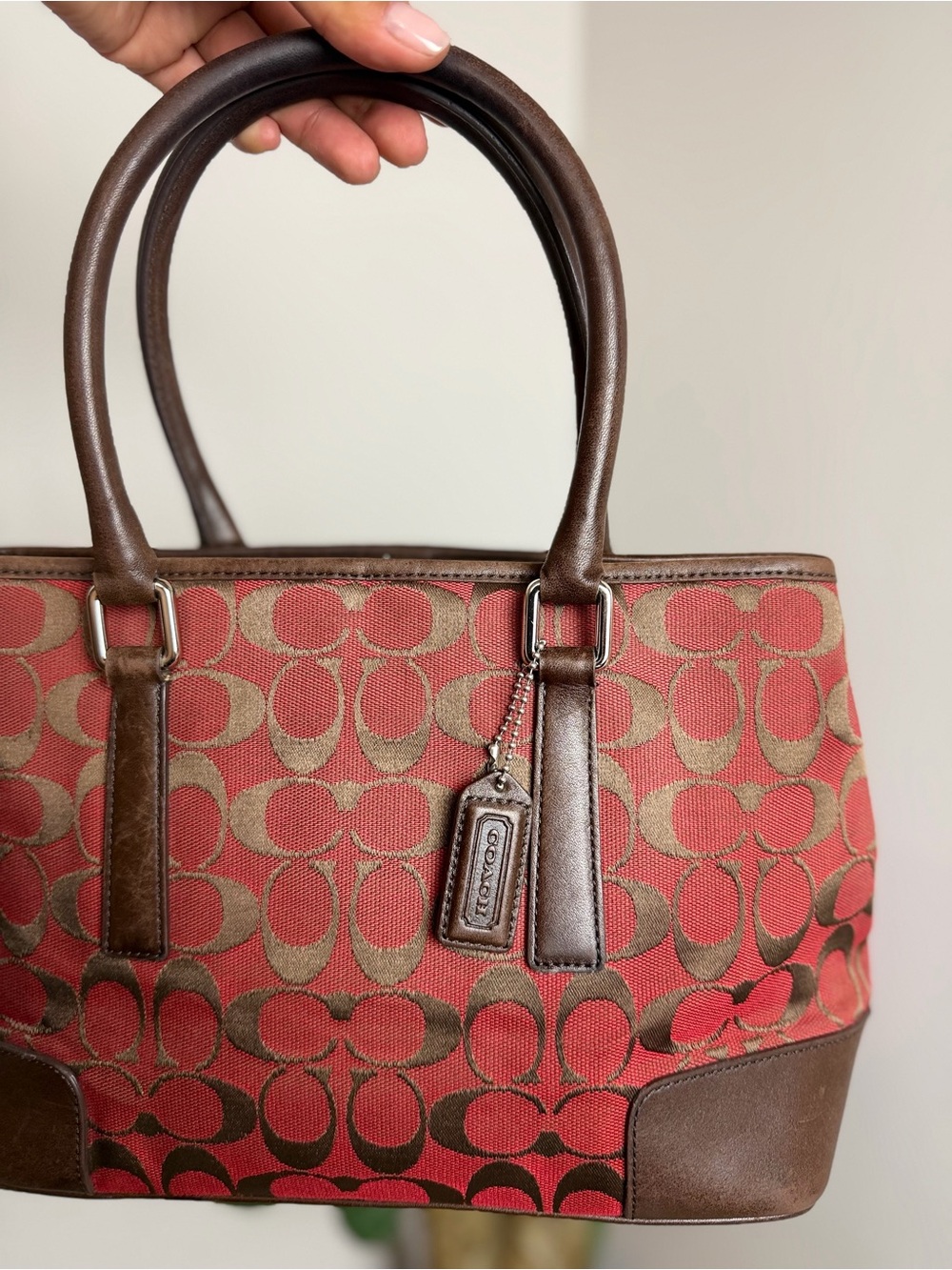 Coach Signature Canvas Tote Bag in Cherry/Chestnut